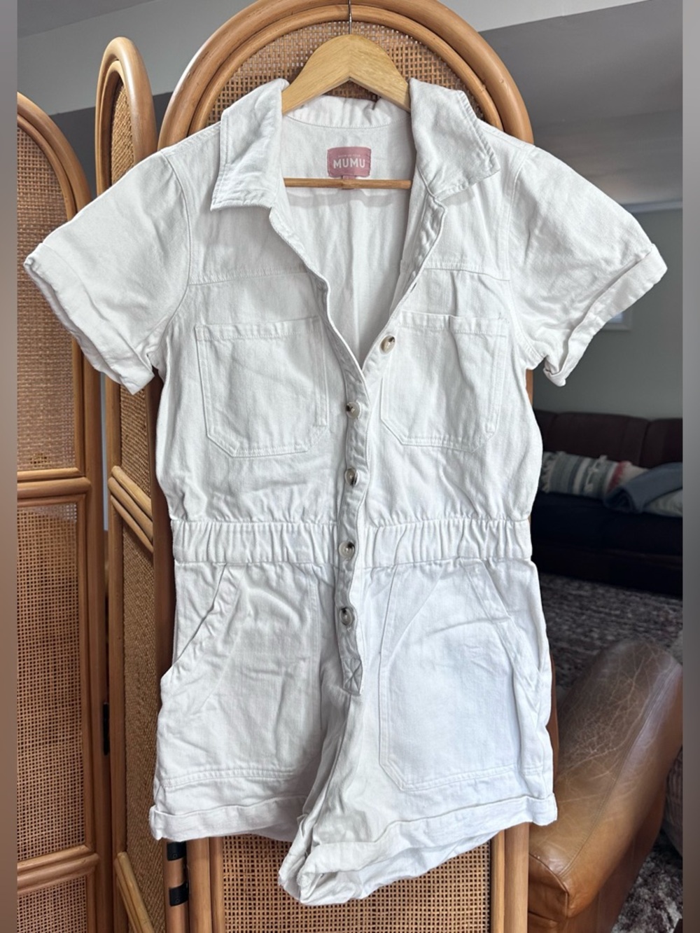 Show Me Your MuMu White Denim Button Romper